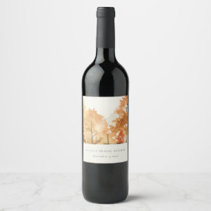 Etiqueta Para Botella De Vino Naranja oxidado Amarillo Otoño Árboles Despedida d