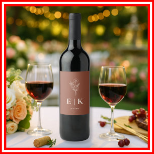 Etiqueta Para Botella De Vino Naranja quemado Boho Terracotta Boda de Flor silve