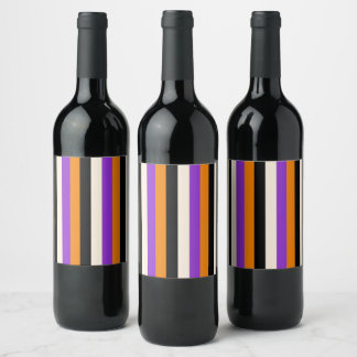 Etiqueta Para Botella De Vino Naranja Violeta Negro Raya Halloween