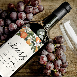 Etiqueta Para Botella De Vino Naranja y acuarela modernas