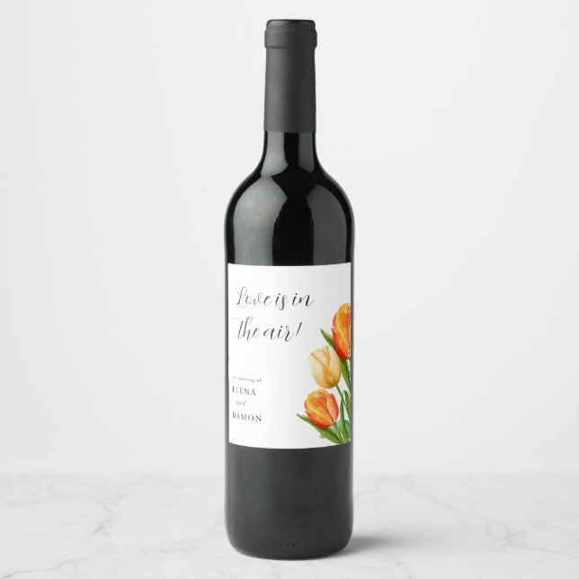 Etiqueta Para Botella De Vino Naranja y Cream Tulip Boda (Anverso)