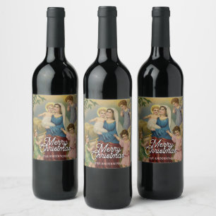 Etiqueta Para Botella De Vino Natividad clásica Mary Baby Jesus Angels