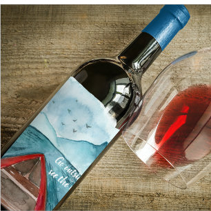 Etiqueta Para Botella De Vino Naturaleza acuarela moderna Véase La Cita Mundial