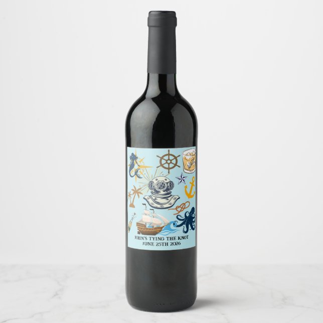 Etiqueta Para Botella De Vino  Nautical Bachelor Party (Anverso)