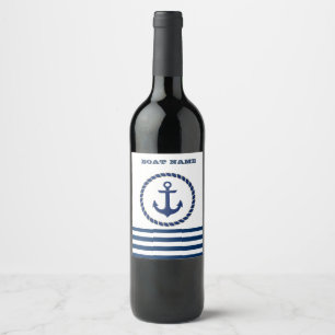 Etiqueta Para Botella De Vino Nautical Boat Name,Anchor Naval Blue Stried