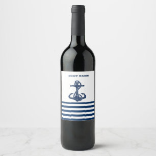 Etiqueta Para Botella De Vino Nautical Boat Name,Anchor Naval Rayas Blancas Azul