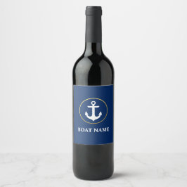 Etiqueta Para Botella De Vino Nautical Bote Name Anchor Blue Gold