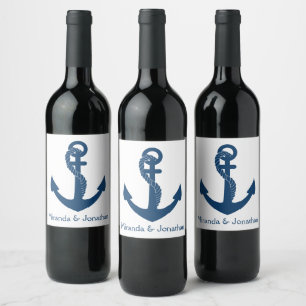 Etiqueta Para Botella De Vino Nautical Navy Anchor Beach Weddal Shower
