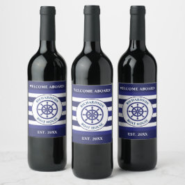 Etiqueta Para Botella De Vino Nautical Navy Blue Ship Wheel Boat House