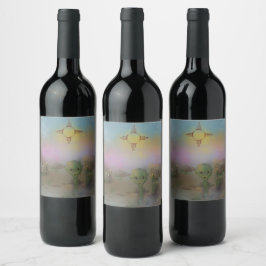 Etiqueta Para Botella De Vino Nave espacial Alien Crash Roswell Nuevo México