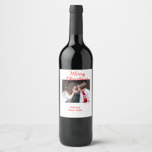 Etiqueta Para Botella De Vino Navidad alegre árbol de Navidad retro foto de niño