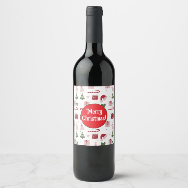 Etiqueta Para Botella De Vino Navidad alegre editable lindo (Anverso)