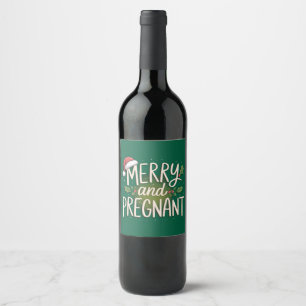 Etiqueta Para Botella De Vino Navidad Alegre y Embarazada Anuncio de Embarazo
