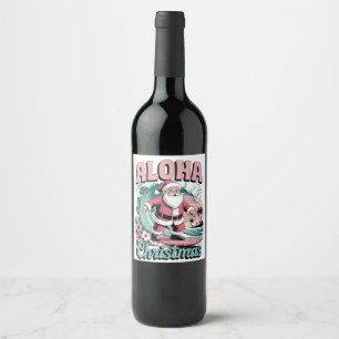 Etiqueta Para Botella De Vino Navidad Aloha Hawái Santa Surfing Tropical