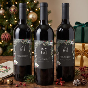 Etiqueta Para Botella De Vino Navidad Botánica Alegre Personalizada