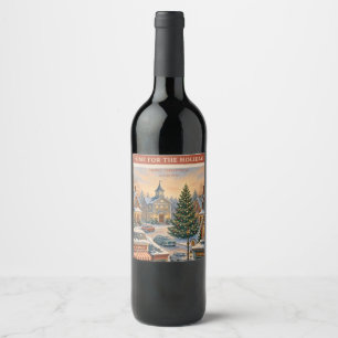 Etiqueta Para Botella De Vino Navidad, calle principal de un pueblo de cuento vi