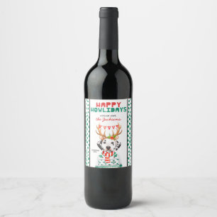 Etiqueta Para Botella De Vino Navidad dálmata feliz del día de fiesta del perr
