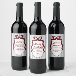 Etiqueta Para Botella De Vino Navidad de Cuadro de Rayas Rojas y Azules y Lazo 