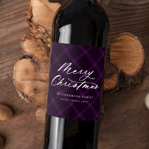 Etiqueta Para Botella De Vino Navidad de Feliz Púrpura cepillado