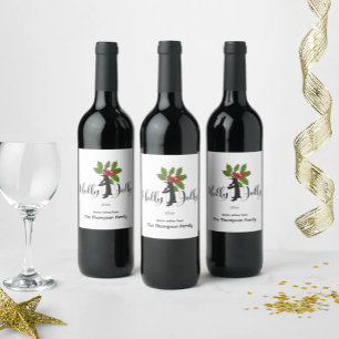 Etiqueta Para Botella De Vino Navidad de pingüino divertida y linda Holly Jolly