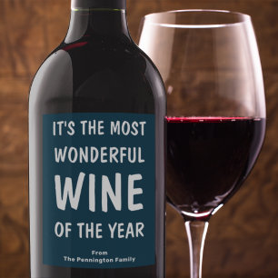 Etiqueta Para Botella De Vino Navidad Divertida Azul Oscuro