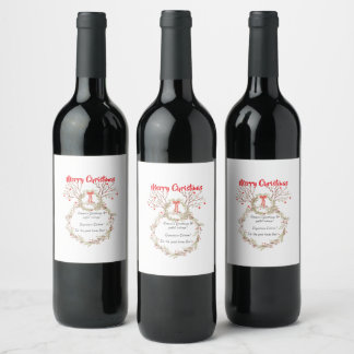 Etiqueta Para Botella De Vino Navidad elegante y rústica en acuarela