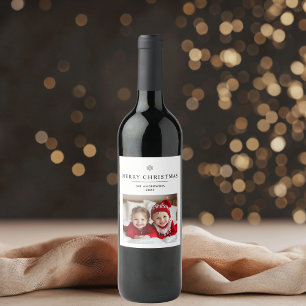 Etiqueta Para Botella De Vino "Navidad Feliz personalizada con foto y nombre