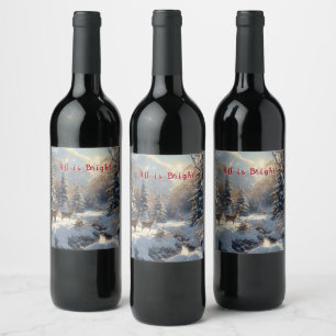 Etiqueta Para Botella De Vino Navidad Invierno Nieve Ciervo Río Todo es Brillant