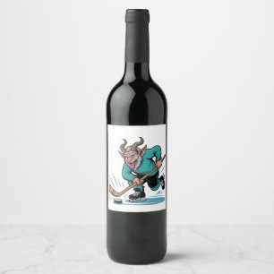 Etiqueta Para Botella De Vino Navidad Jugando Hockey sobre Hielo Espeluznante Na
