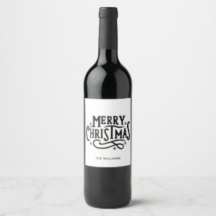 Etiqueta Para Botella De Vino Navidad minimalista en blanco y negro