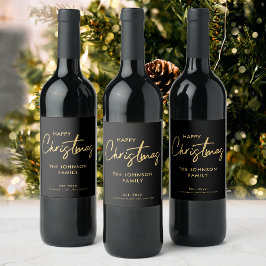 Etiqueta Para Botella De Vino Navidad Moderna de Lujo Negra