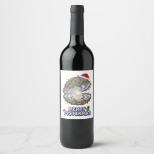 Etiqueta Para Botella De Vino Navidad Ostra Crassostrea Santa Gorro Fiesta 