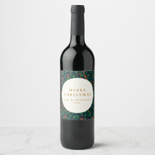 Etiqueta Para Botella De Vino Navidad personalizada Festiva Botánica