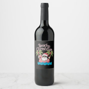 Etiqueta Para Botella De Vino Navidad Playera Vacaciones Tropicales Santa Playa
