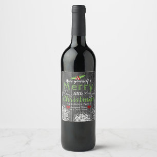 Etiqueta Para Botella De Vino Navidad rústico muérdago y copos de nieve de