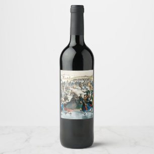 Etiqueta Para Botella De Vino Navidad Victoriana Central Park Currier & Ives