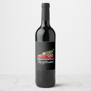 Etiqueta Para Botella De Vino Navidad Vintage Alegre Camión Rojo Navidad Antiguo