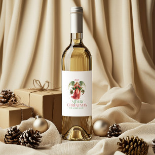 Etiqueta Para Botella De Vino Navidades Angel Merry Christmas Typography