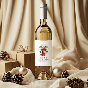 Etiqueta Para Botella De Vino Navidades Angel Merry Christmas Typography