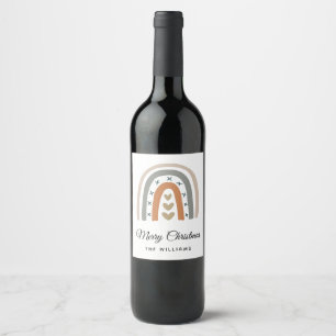 Etiqueta Para Botella De Vino Navidades arcoiris marrón beige gris blanco modern