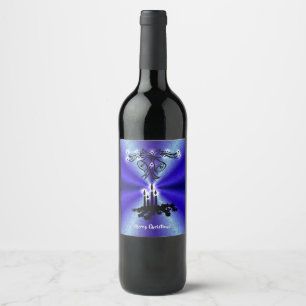 Etiqueta Para Botella De Vino Navidades Artdeco sobre el arcoiris verde azul