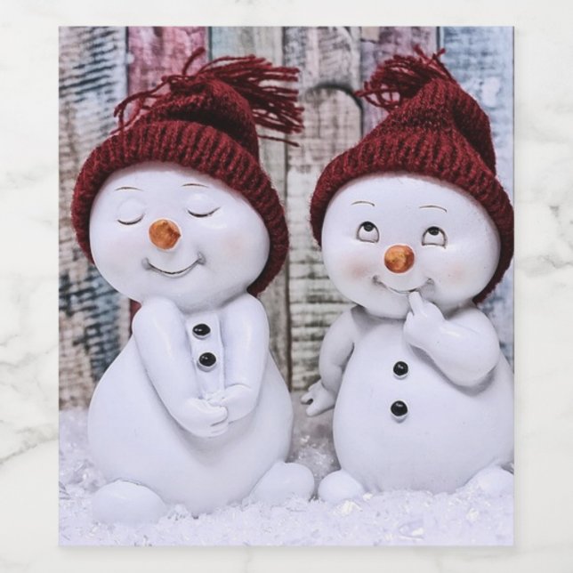 Etiqueta Para Botella De Vino Navidades azules cuelgan a Snowman (Etiqueta única)