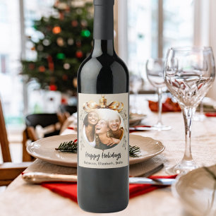 Etiqueta Para Botella De Vino Navidades beige gold bauble amigos foto fiesta