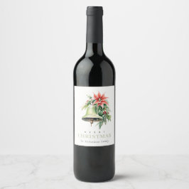 Etiqueta Para Botella De Vino Navidades Bell Pine Poinsettia Foliage Watercolor