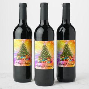 Etiqueta Para Botella De Vino Navidades cortos, coloridos