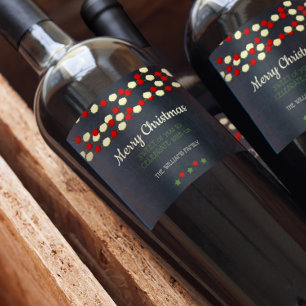 Etiqueta Para Botella De Vino Navidades Cranberry y Popcorn Rustic Chalkboard