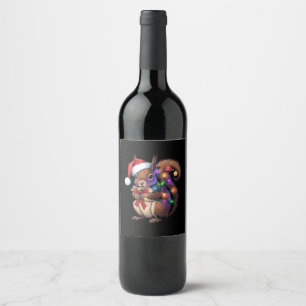 Etiqueta Para Botella De Vino Navidades de ardilla iluminan familia Fiesta de Na