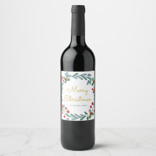 Etiqueta Para Botella De Vino Navidades de bayas verdes con etiqueta de vino