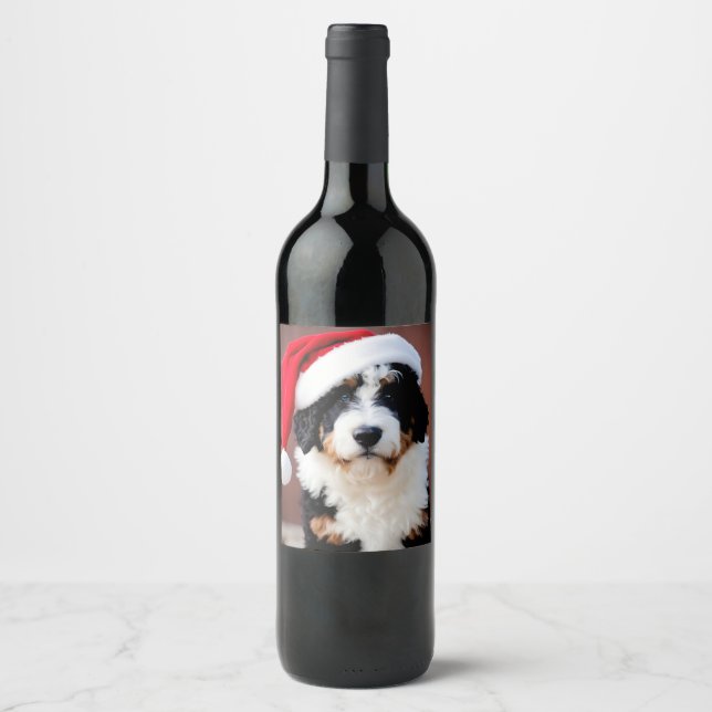 Etiqueta Para Botella De Vino Navidades de Bernedoodle (Anverso)