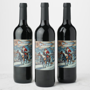 Etiqueta Para Botella De Vino Navidades de caballos de Santa Claus